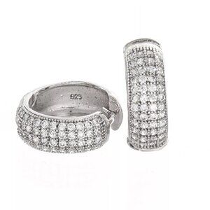 Women's 16mm Sterling Silver Diamond Earrings